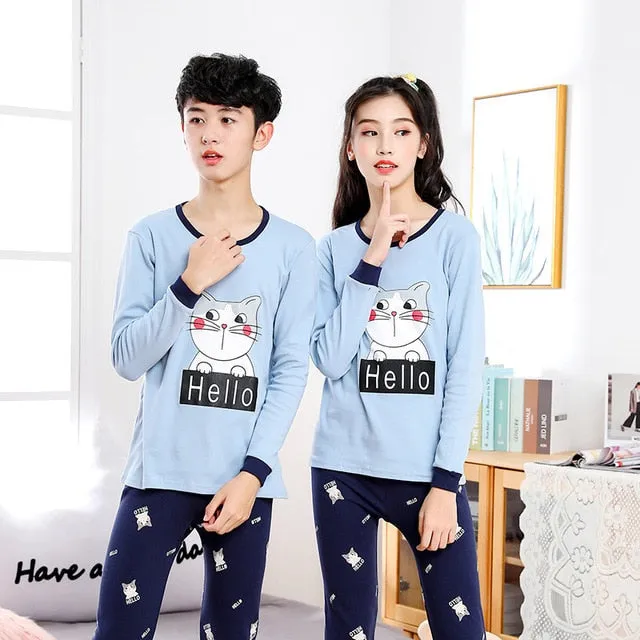 Teens Pajamas Long Sleeve Cotton Pyjamas Kids Clothes Sets Cartoon Big Boy Sleepwear Cute Pajamas For Girls 10 12 14 16 18 Years