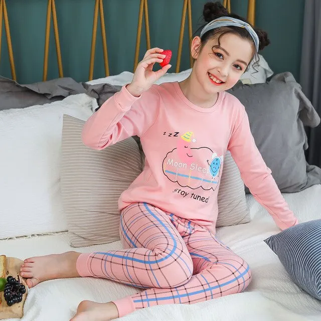 Teens Pajamas Long Sleeve Cotton Pyjamas Kids Clothes Sets Cartoon Big Boy Sleepwear Cute Pajamas For Girls 10 12 14 16 18 Years