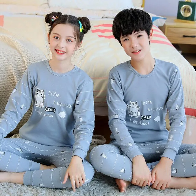 Teens Pajamas Long Sleeve Cotton Pyjamas Kids Clothes Sets Cartoon Big Boy Sleepwear Cute Pajamas For Girls 10 12 14 16 18 Years