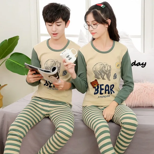 Teens Pajamas Long Sleeve Cotton Pyjamas Kids Clothes Sets Cartoon Big Boy Sleepwear Cute Pajamas For Girls 10 12 14 16 18 Years