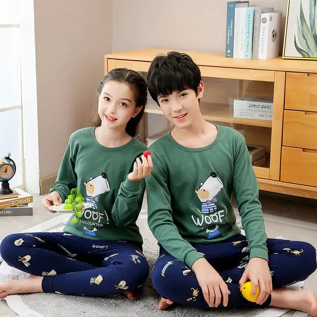 Teens Pajamas Long Sleeve Cotton Pyjamas Kids Clothes Sets Cartoon Big Boy Sleepwear Cute Pajamas For Girls 10 12 14 16 18 Years