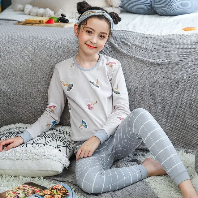 Teens Pajamas Long Sleeve Cotton Pyjamas Kids Clothes Sets Cartoon Big Boy Sleepwear Cute Pajamas For Girls 10 12 14 16 18 Years