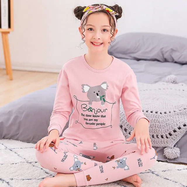 Teens Pajamas Long Sleeve Cotton Pyjamas Kids Clothes Sets Cartoon Big Boy Sleepwear Cute Pajamas For Girls 10 12 14 16 18 Years