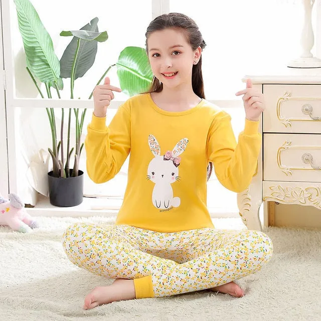 Teens Pajamas Long Sleeve Cotton Pyjamas Kids Clothes Sets Cartoon Big Boy Sleepwear Cute Pajamas For Girls 10 12 14 16 18 Years