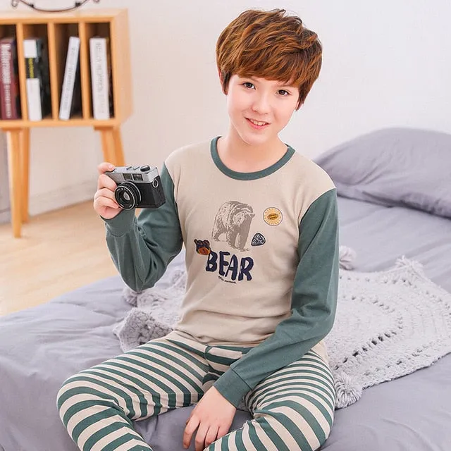 Teens Pajamas Long Sleeve Cotton Pyjamas Kids Clothes Sets Cartoon Big Boy Sleepwear Cute Pajamas For Girls 10 12 14 16 18 Years