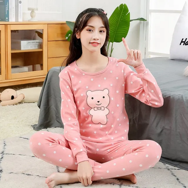 Teens Pajamas Long Sleeve Cotton Pyjamas Kids Clothes Sets Cartoon Big Boy Sleepwear Cute Pajamas For Girls 10 12 14 16 18 Years