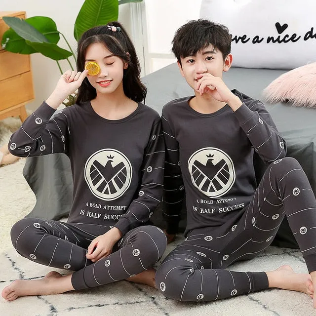 Teens Pajamas Long Sleeve Cotton Pyjamas Kids Clothes Sets Cartoon Big Boy Sleepwear Cute Pajamas For Girls 10 12 14 16 18 Years