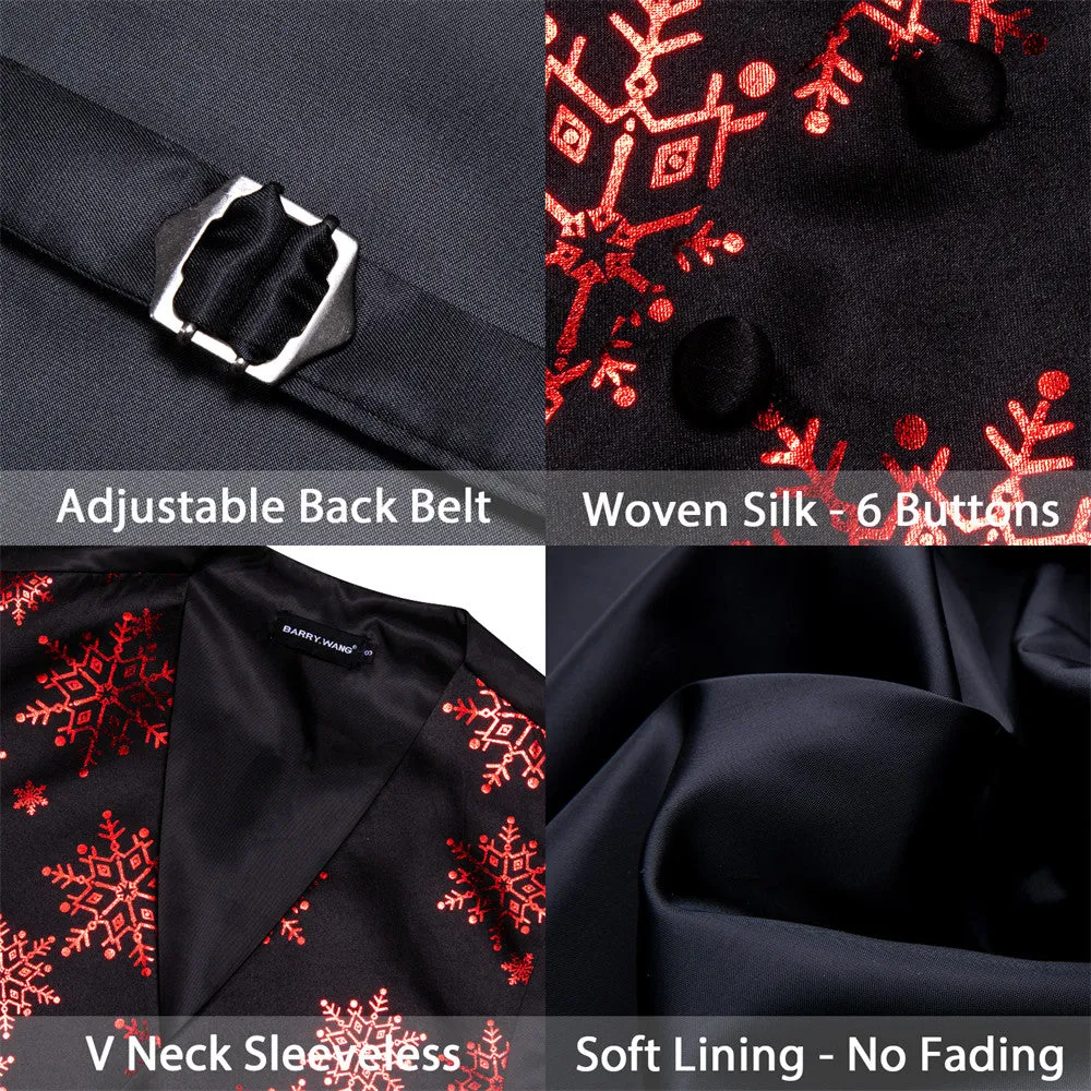 Ties2you Mens Silk Waistcoat Black Red Tree Snow Christmas Vest Necktie Set