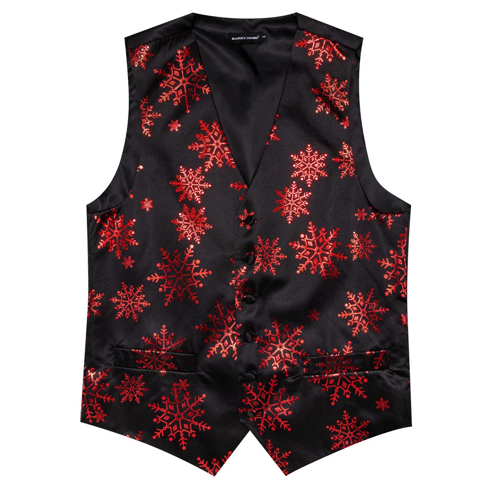 Ties2you Mens Silk Waistcoat Black Red Tree Snow Christmas Vest Necktie Set