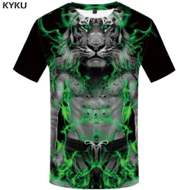 Tiger T-shirts Men Muscle Tshirt Anime Black Tshirts Print Animal T shirts Funny Green Flame T-shirt 3d Mens Clothing Graphic