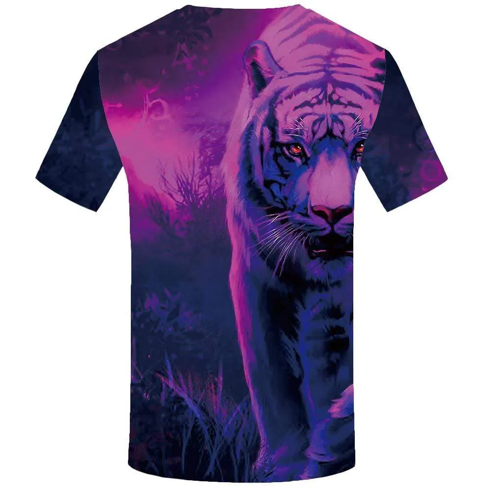 Tiger T-shirts Men Purple Tshirt Anime Forest T shirts Funny Animal Tshirts Print Time T-shirt 3d Mens Clothing Short Sleeve