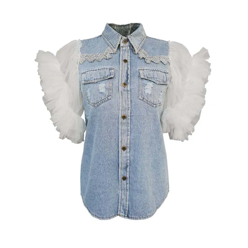 Total Look Tulle Lace Denim Jacket