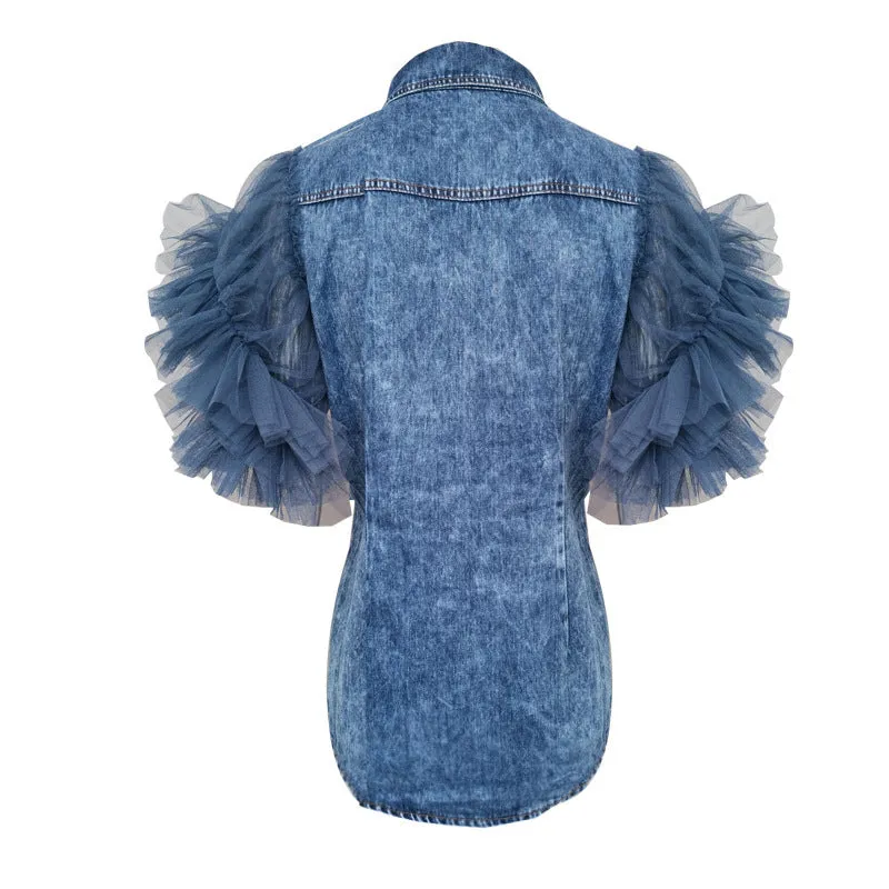 Total Look Tulle Lace Denim Jacket