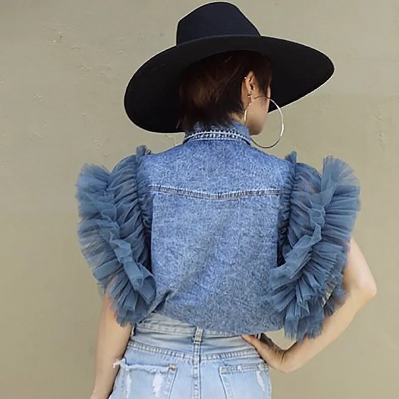 Total Look Tulle Lace Denim Jacket