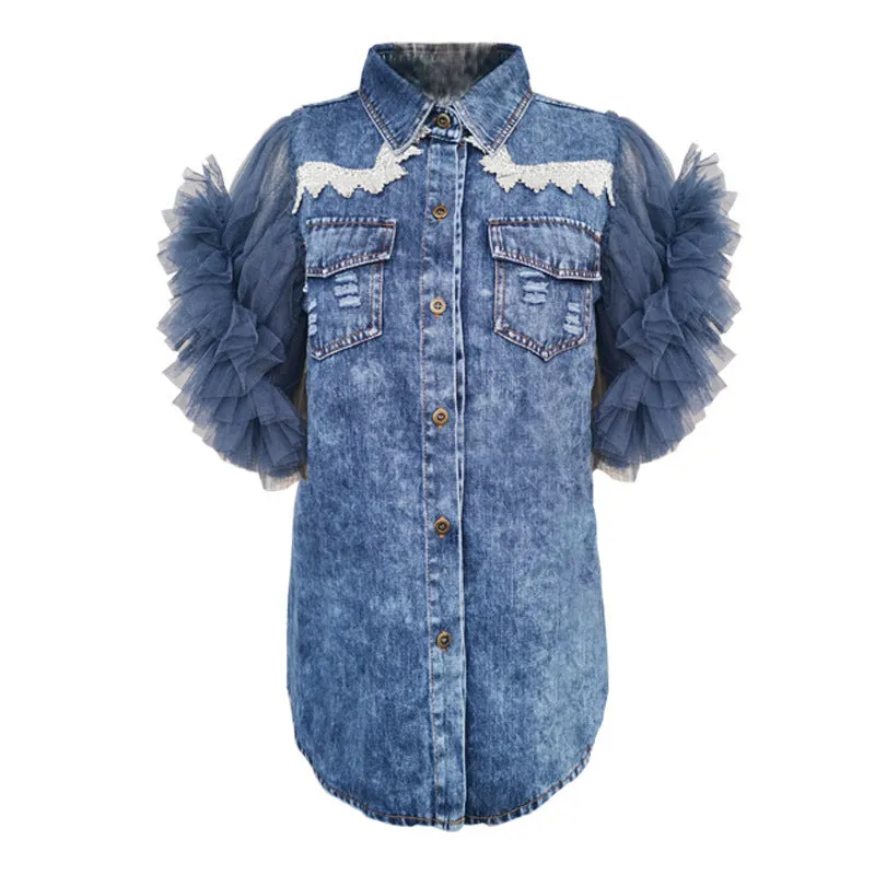 Total Look Tulle Lace Denim Jacket