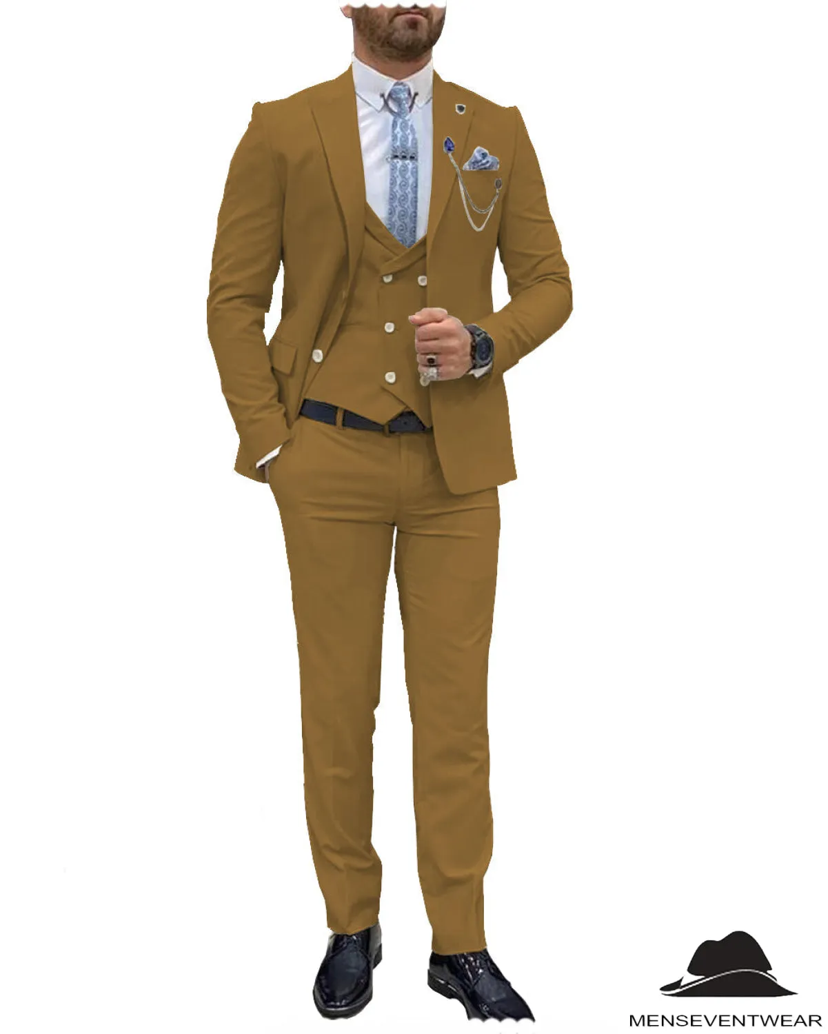 Trendy Flat Peak Lapel 3 Piece Men's Wedding Suit (Blazer   Vest   Pants)