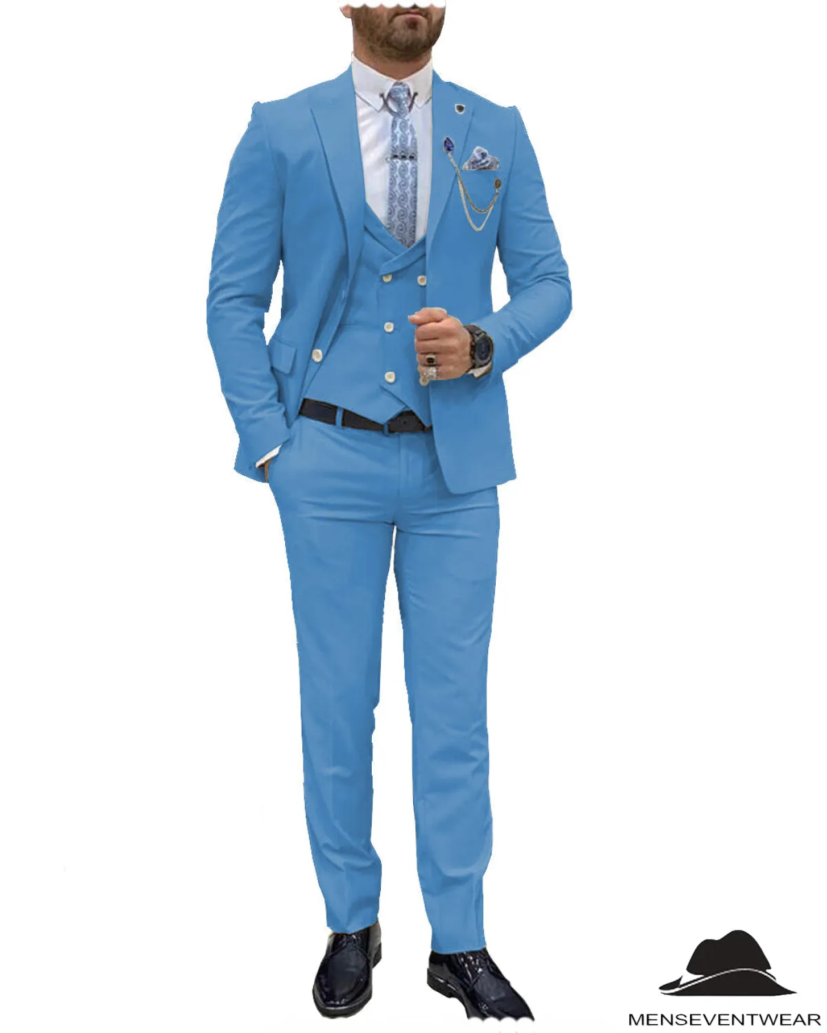 Trendy Flat Peak Lapel 3 Piece Men's Wedding Suit (Blazer   Vest   Pants)