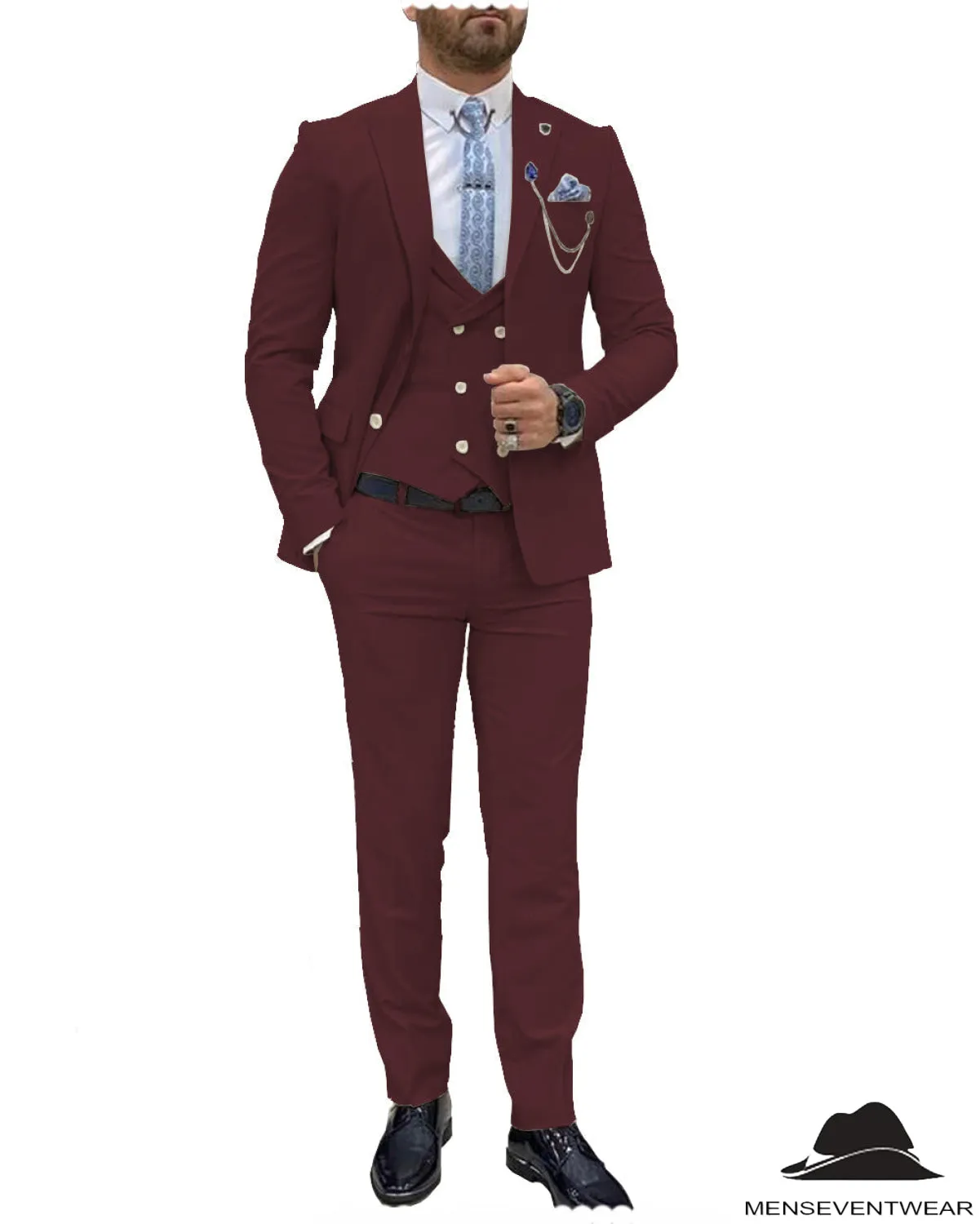 Trendy Flat Peak Lapel 3 Piece Men's Wedding Suit (Blazer   Vest   Pants)