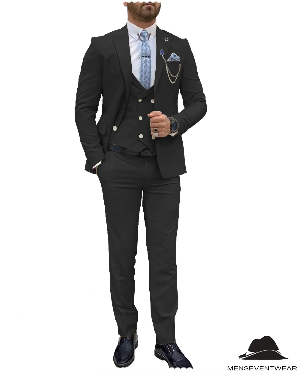 Trendy Flat Peak Lapel 3 Piece Men's Wedding Suit (Blazer   Vest   Pants)