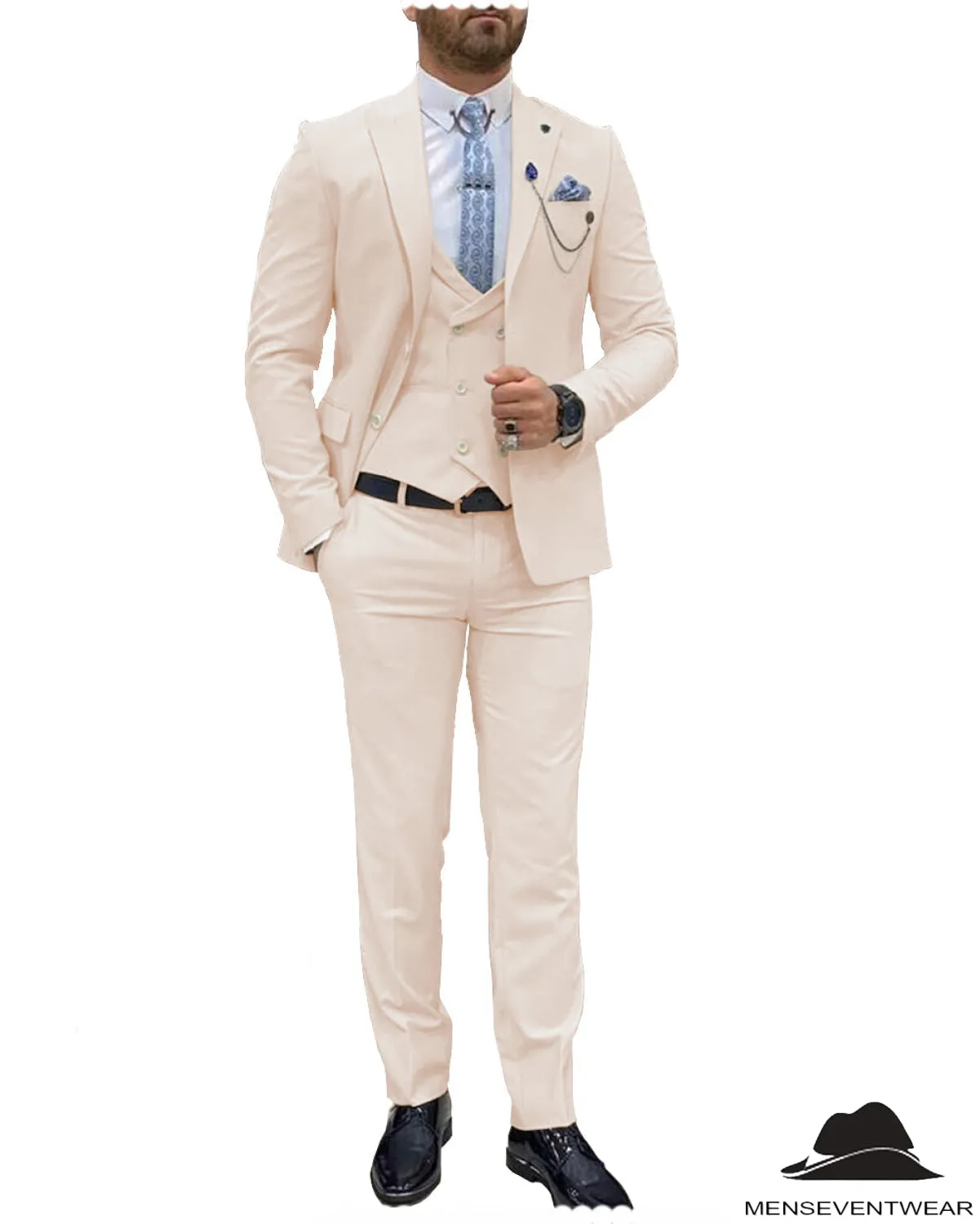 Trendy Flat Peak Lapel 3 Piece Men's Wedding Suit (Blazer   Vest   Pants)