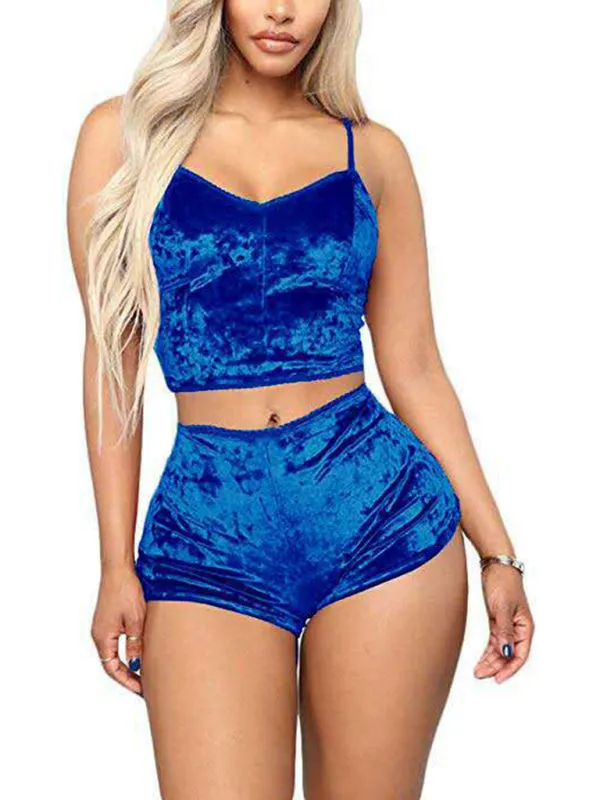 Vallery Velvet V-neck Underwear Two-Piece Set