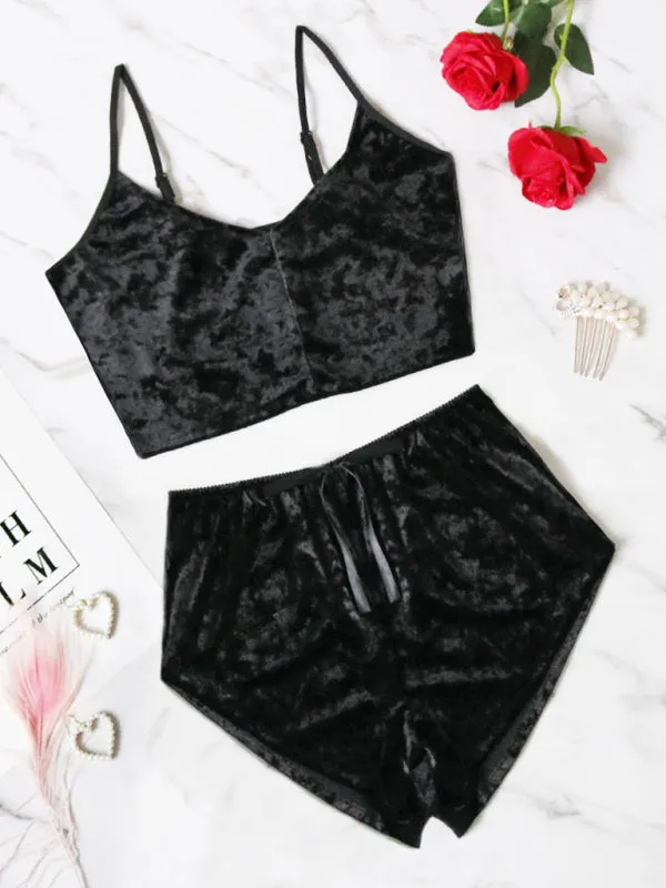 Vallery Velvet V-neck Underwear Two-Piece Set