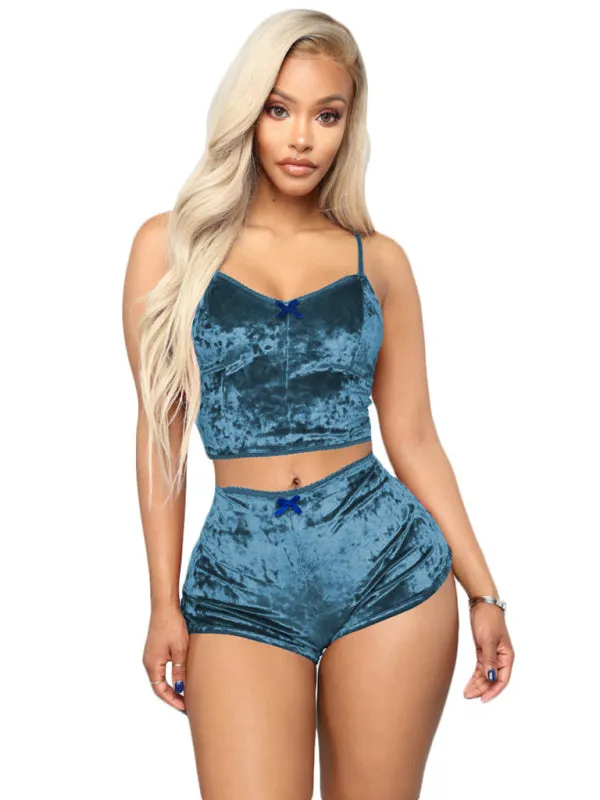 Vallery Velvet V-neck Underwear Two-Piece Set