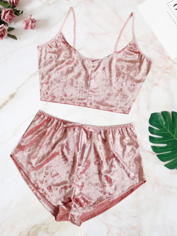 Vallery Velvet V-neck Underwear Two-Piece Set