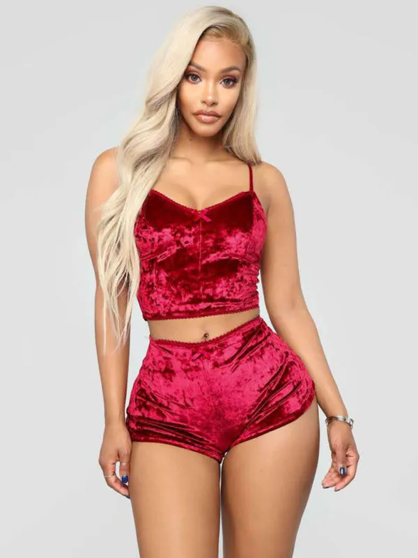 Vallery Velvet V-neck Underwear Two-Piece Set