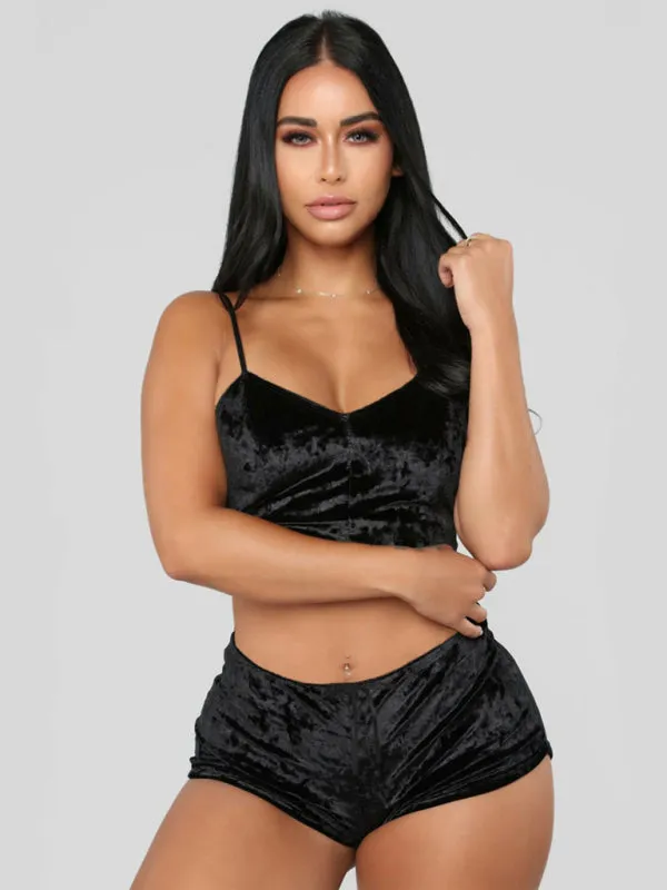 Vallery Velvet V-neck Underwear Two-Piece Set