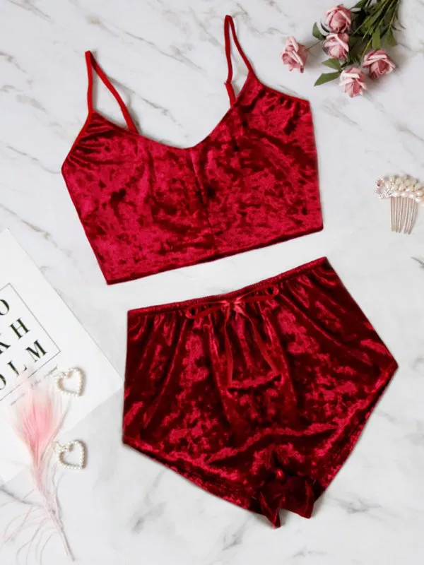 Vallery Velvet V-neck Underwear Two-Piece Set