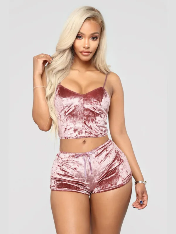 Vallery Velvet V-neck Underwear Two-Piece Set