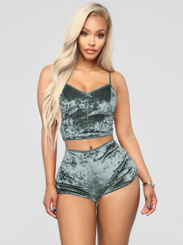 Vallery Velvet V-neck Underwear Two-Piece Set