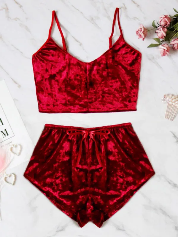 Vallery Velvet V-neck Underwear Two-Piece Set