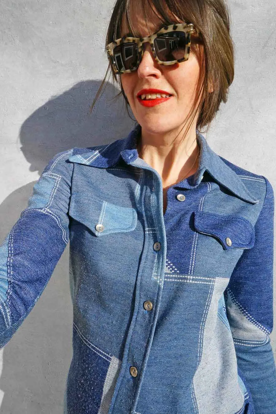 Vintage Denim Patchwork Shirt   Pant Suit