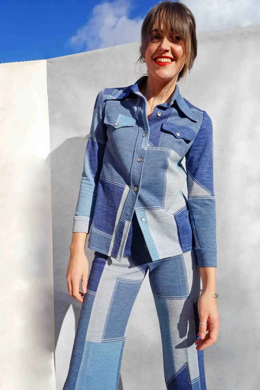 Vintage Denim Patchwork Shirt   Pant Suit