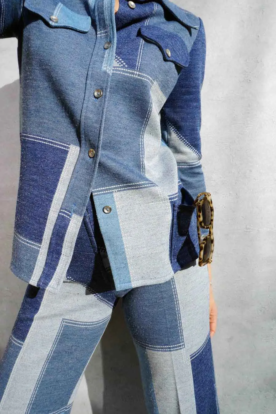 Vintage Denim Patchwork Shirt   Pant Suit