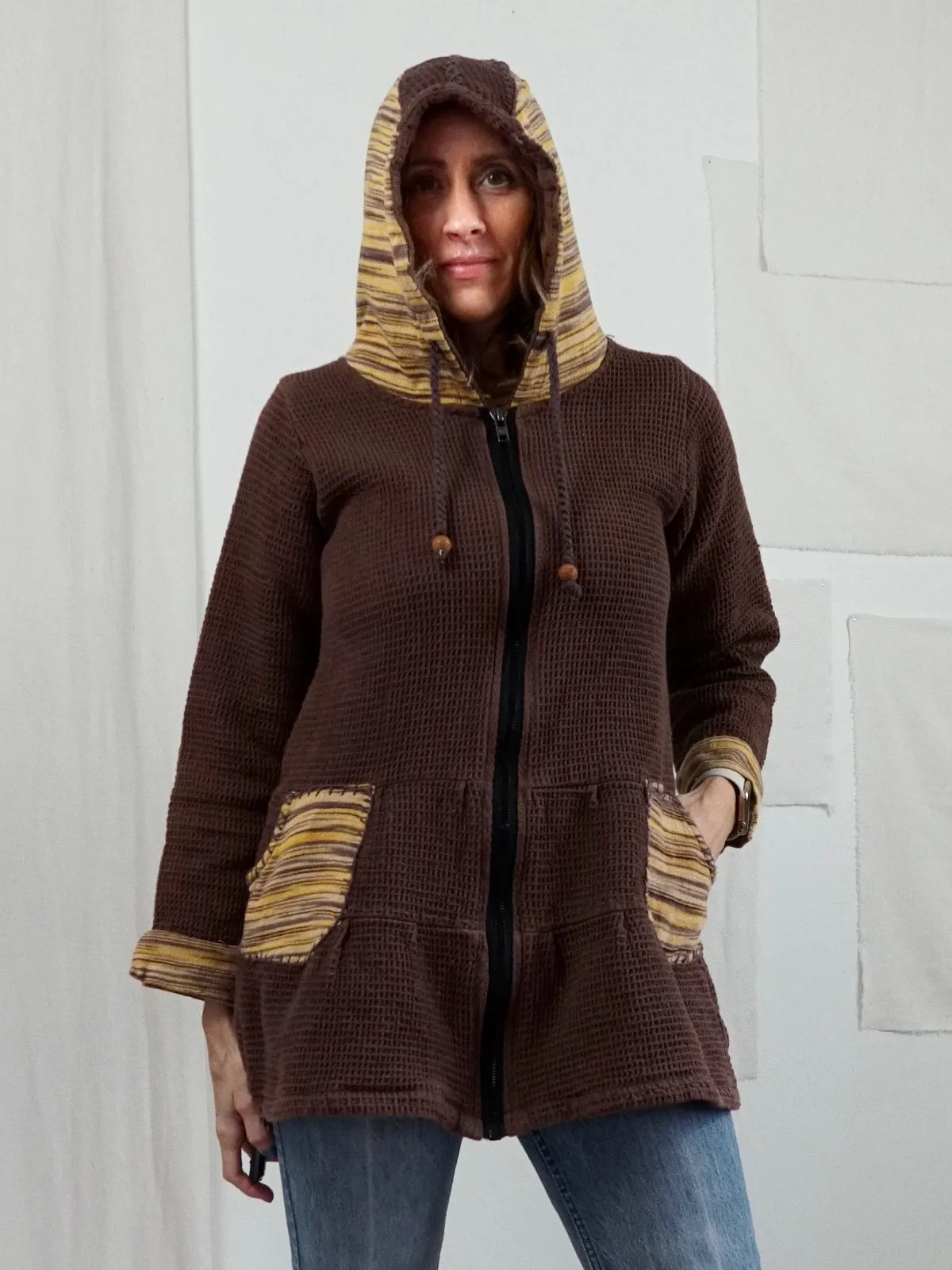 Waffle Knit Nutmeg Hoodie Tunic