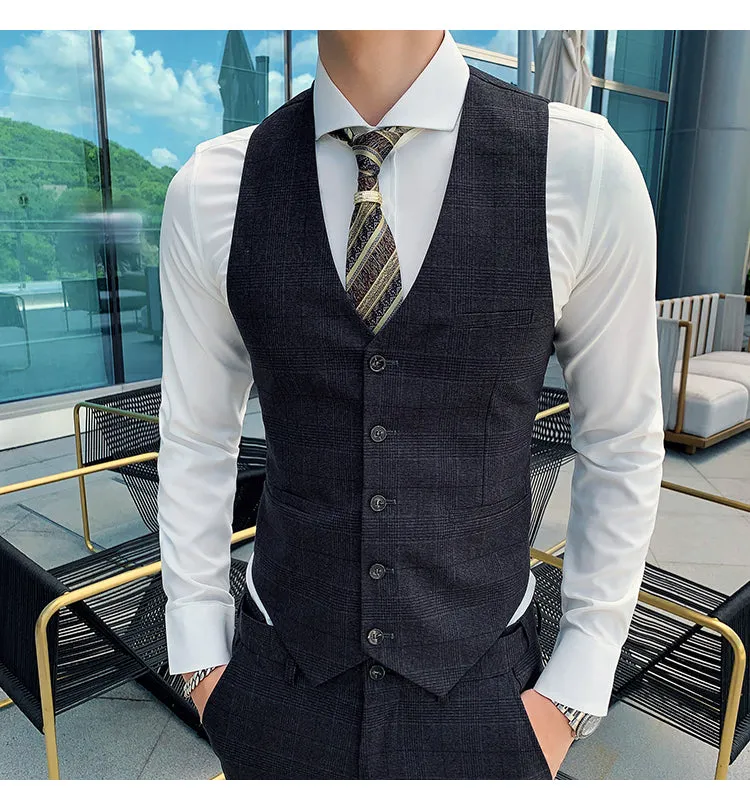 West Louis™ Tailored Men Plaid 3 Piece Suit (Blazer Pants Vest)