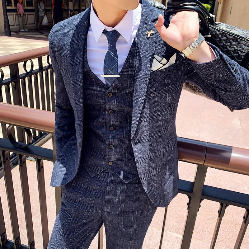 West Louis™ Tailored Viscose Elegant Plaid British 3 Piece Suit