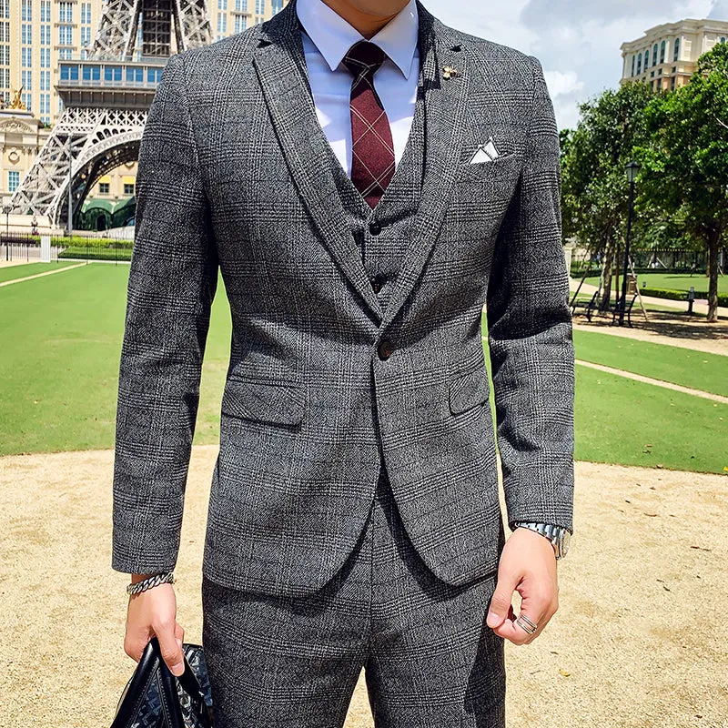 West Louis™ Tailored Viscose Elegant Plaid British 3 Piece Suit