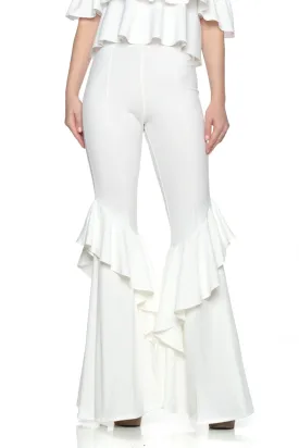 White Flares Into Bell Bottoms Ruffles Pants