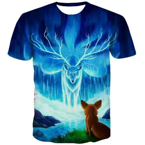 Wolf T shirts Men Animal Shirt Print Deer Tshirts Casual Novel Tshirt Anime Harajuku Tshirt Printed Short Sleeve Full Print