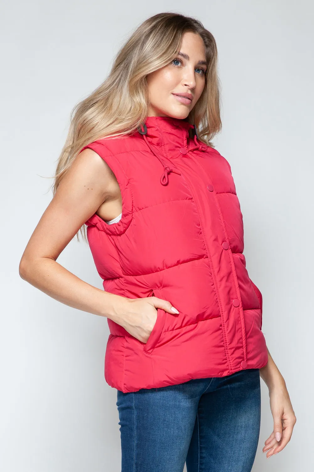 Women Snobbish Snap and Zip Closure Hooded Vest