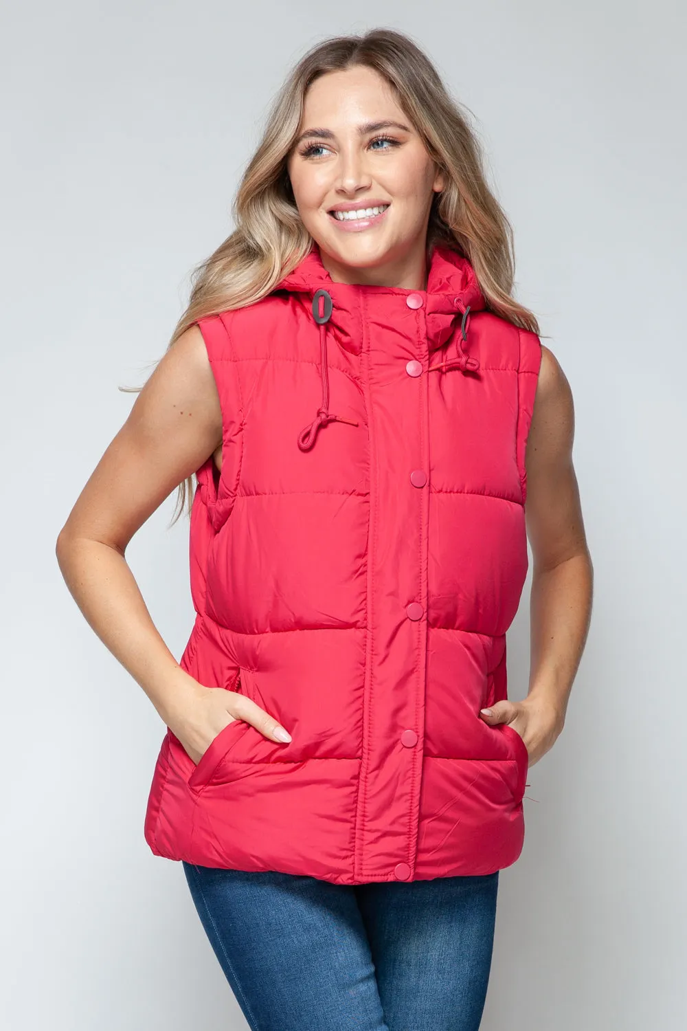 Women Snobbish Snap and Zip Closure Hooded Vest