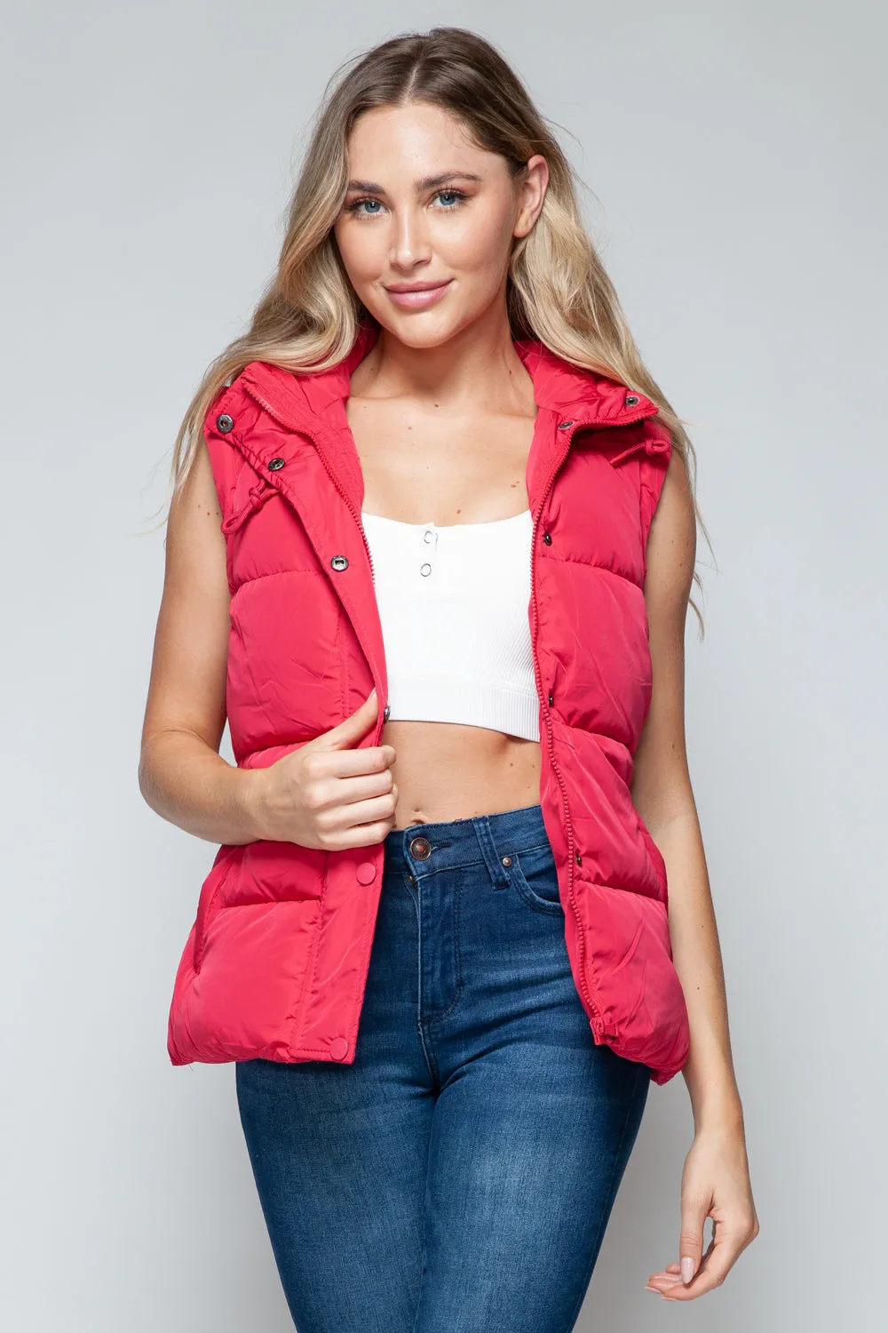 Women Snobbish Snap and Zip Closure Hooded Vest