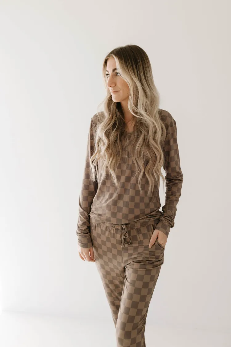 Women's Bamboo Pajamas |  Faded Brown Checkerboard