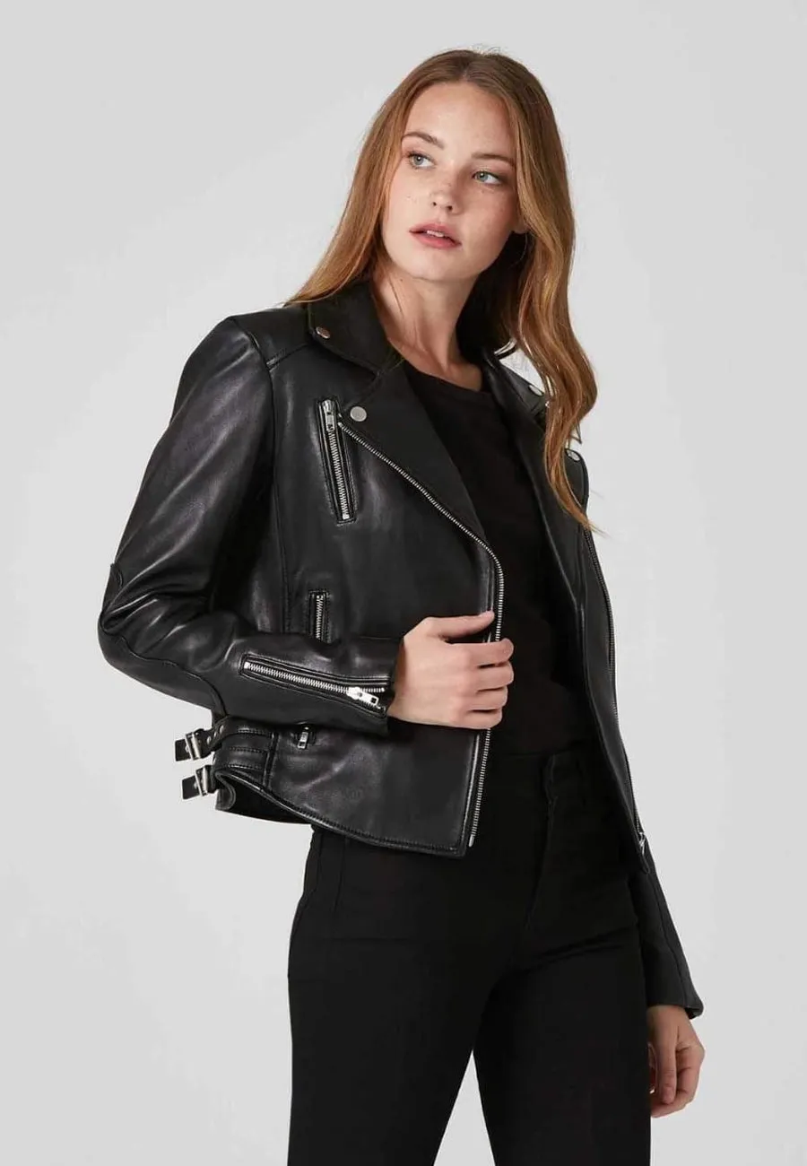 Women’s Black Leather Biker Jacket