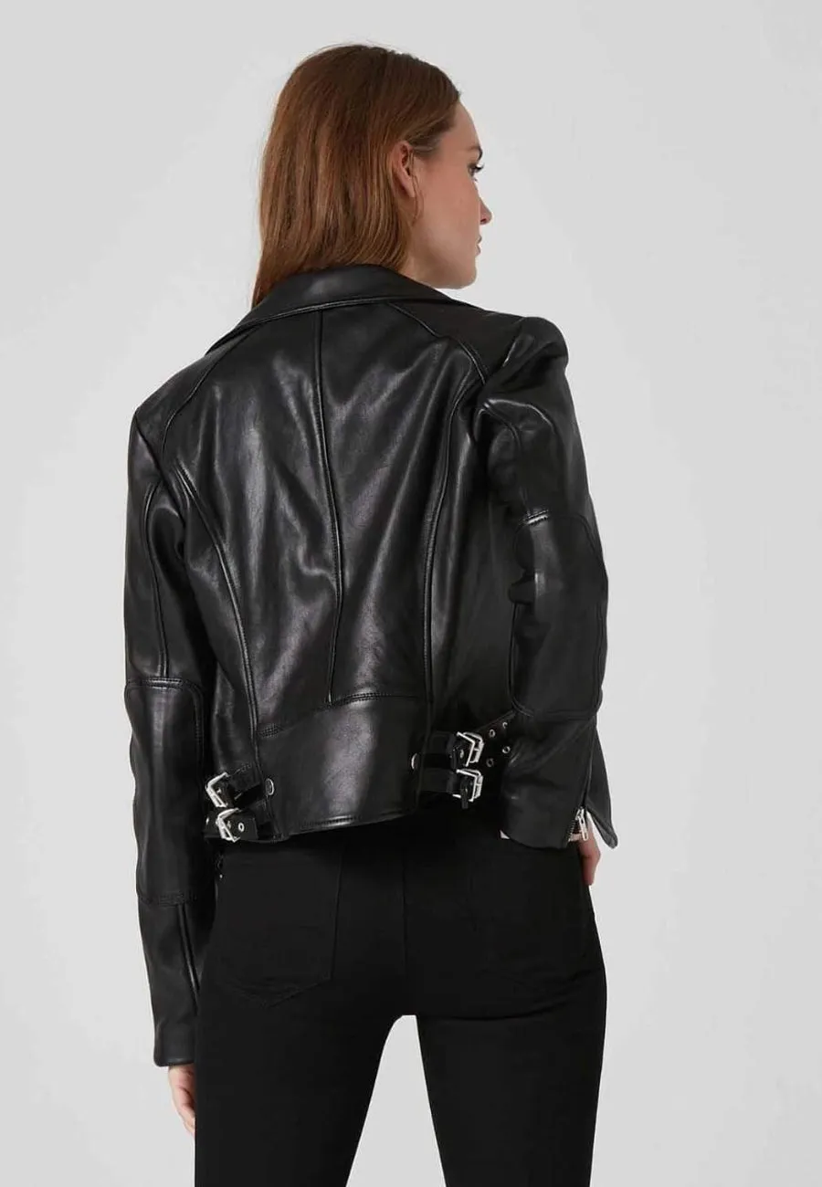 Women’s Black Leather Biker Jacket