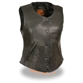 Women’s Black Snap Font Longer Body Vest